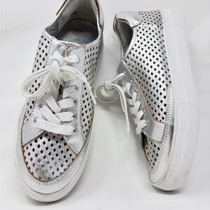 Vince Camuto Metallic Silver Perforated Lace-Up Sneakers